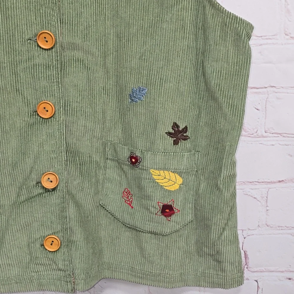 VTG Baxter & Wells Cotton Green Corduroy Fall Vest Womens Size Large - Picture 6 of 14